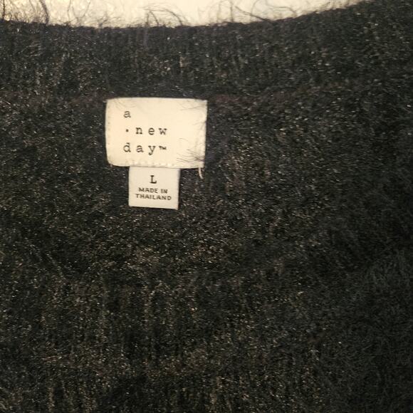 A New Day Black Fuzzy Soft Faux Fur Sweater Sz Large - Picture 3 of 6